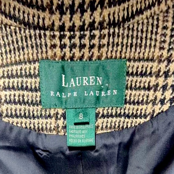 RALPH LAUREN Black Brown Houndstooth Plaid Single Breasted 4 Button Front Blazer - Picture 3 of 8